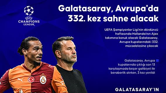 Galatasaray, Avrupa'da 332. kez sahne alacak