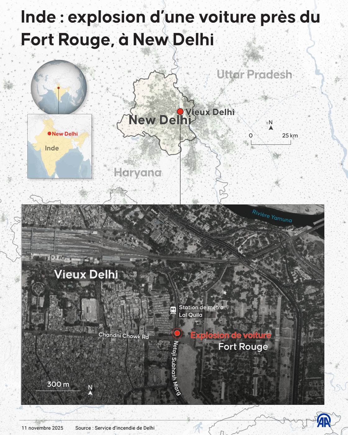 Inde : explosion d’une voiture près du  Fort Rouge, à New Delhi