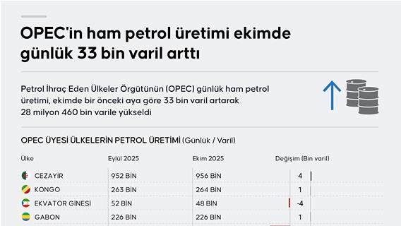 OPEC'in ham petrol üretimi ekimde günlük 33 bin varil arttı