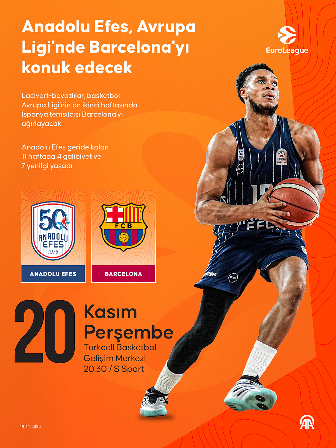 Anadolu Efes, Avrupa Ligi'nde Barcelona'yı konuk edecek