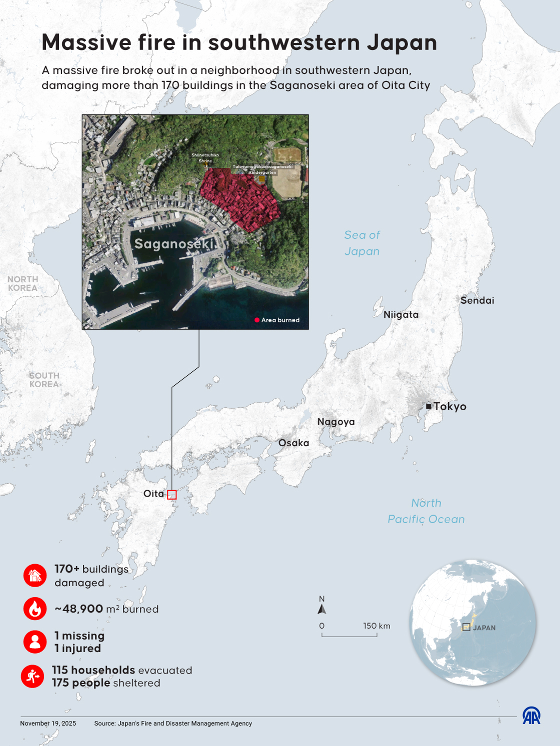 Massive fire in southwestern Japan