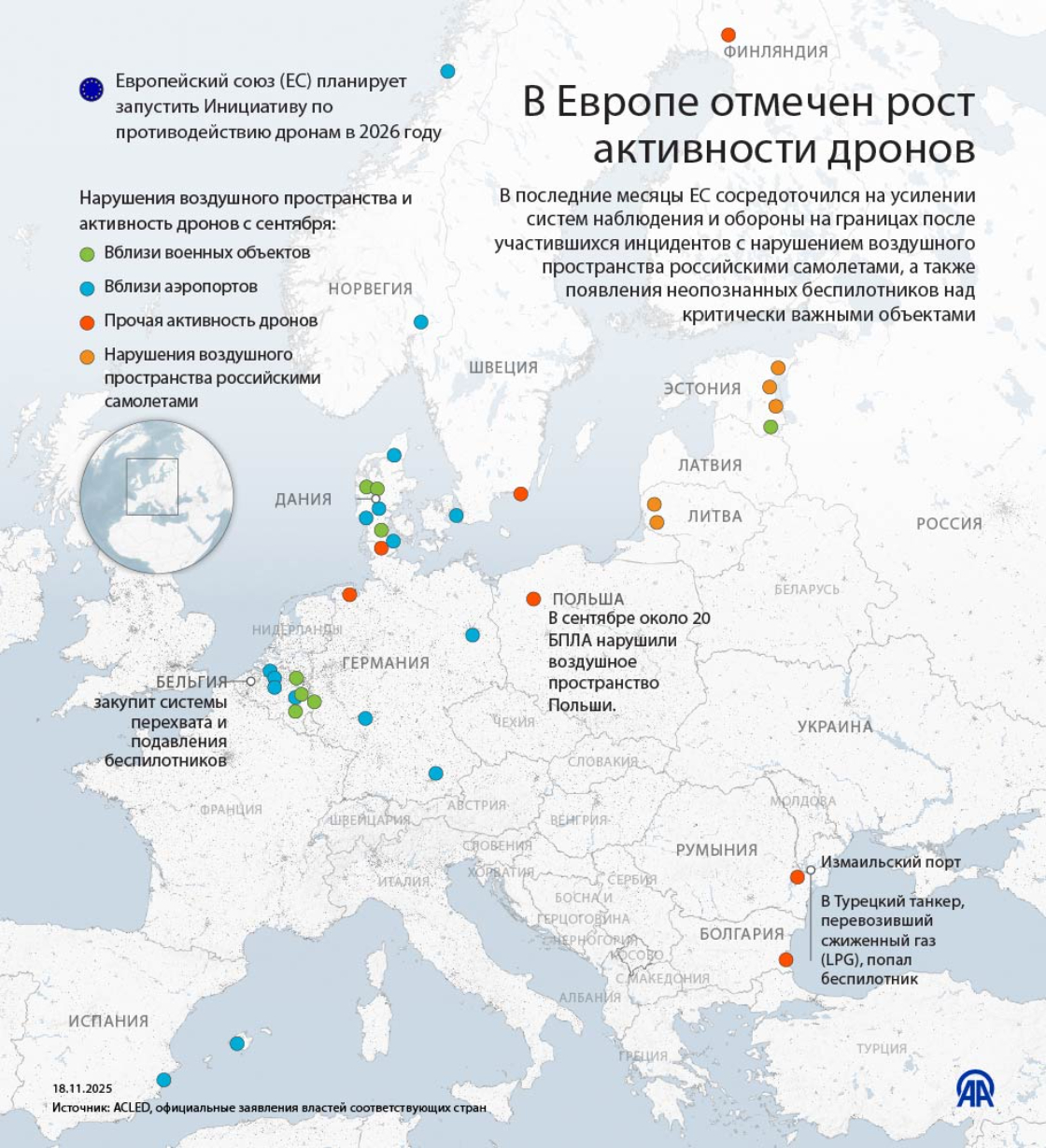 В Европе отмечен рост активности дронов