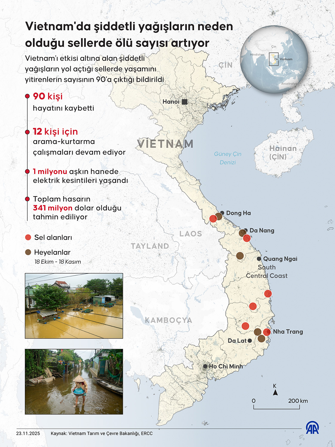 Vietnam'da şiddetli yağışların neden olduğu sellerde ölü sayısı artıyor