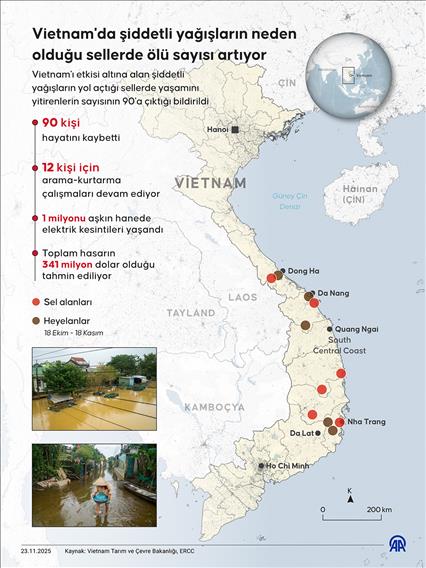 Vietnam'da şiddetli yağışların neden olduğu sellerde ölü sayısı artıyor