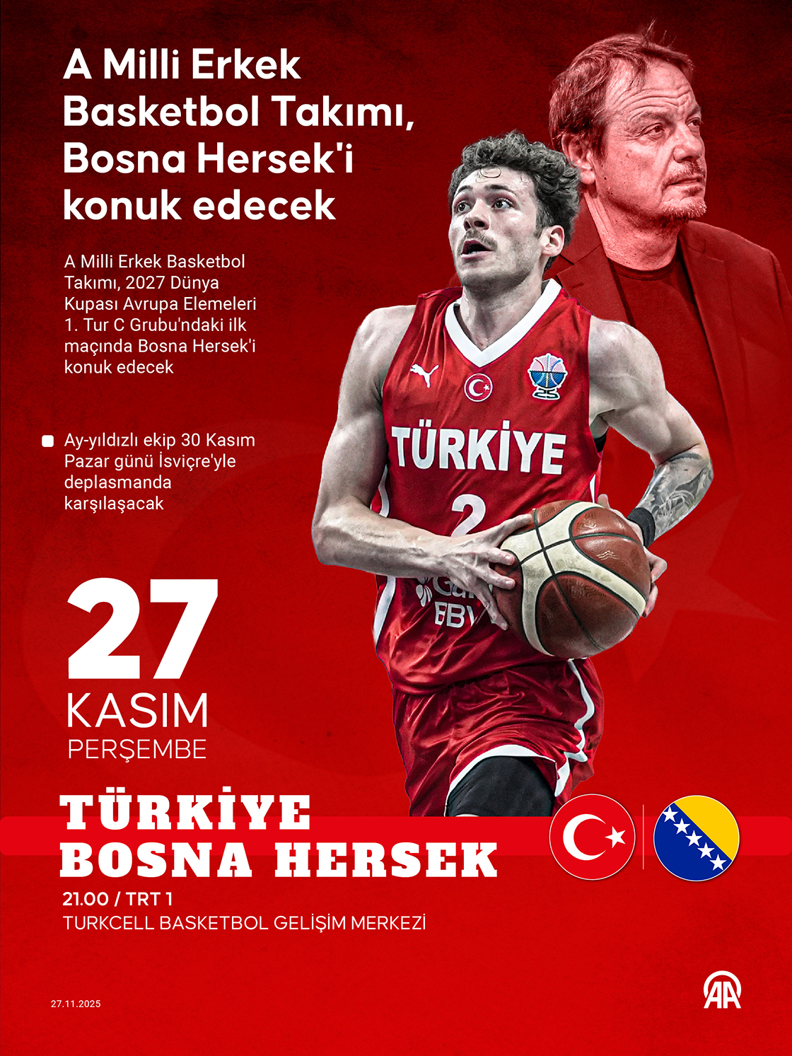 A Milli Erkek Basketbol Takımı, Bosna Hersek'i konuk edecek