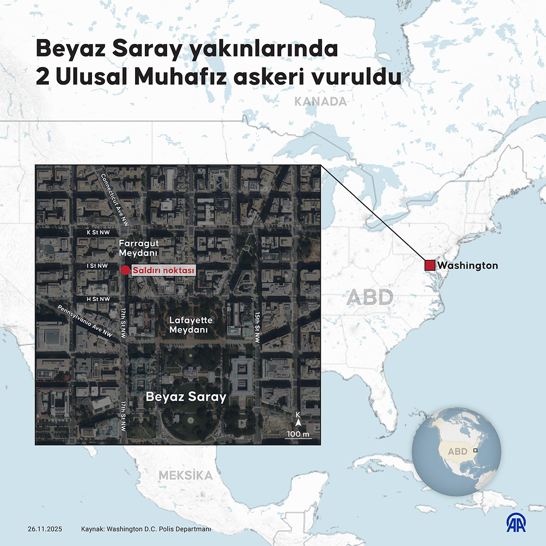 Beyaz Saray yakınlarında 2 Ulusal Muhafız askeri vuruldu