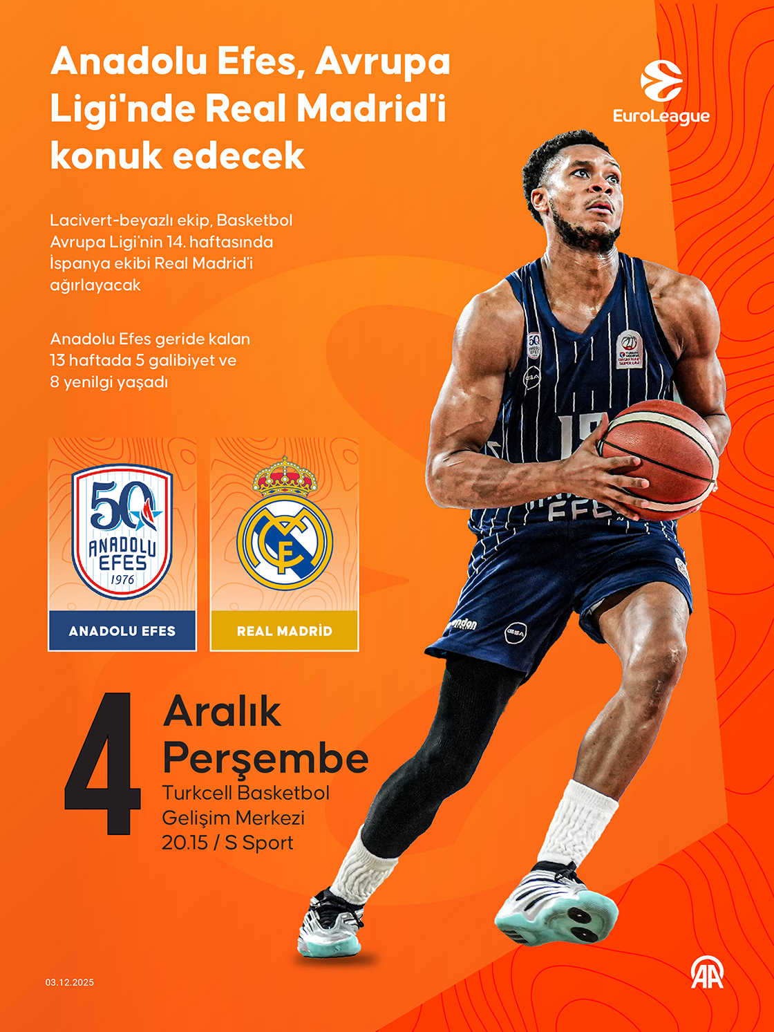Anadolu Efes, Avrupa Ligi'nde Real Madrid'i konuk edecek