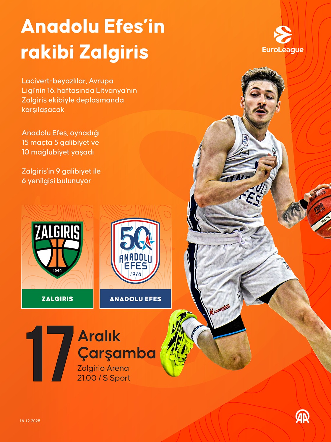 Anadolu Efes’in rakibi Zalgiris