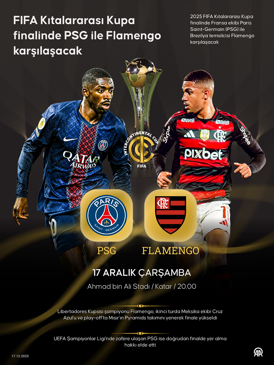 FIFA Kıtalararası Kupa finalinde PSG ile Flamengo karşılaşacak