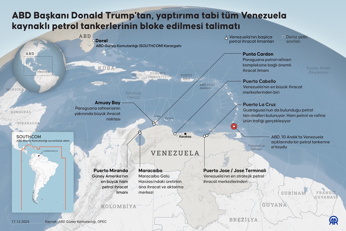 ABD Başkanı Donald Trump'tan, yaptırıma tabi tüm Venezuela kaynaklı petrol tankerlerinin bloke edilmesi talimatı