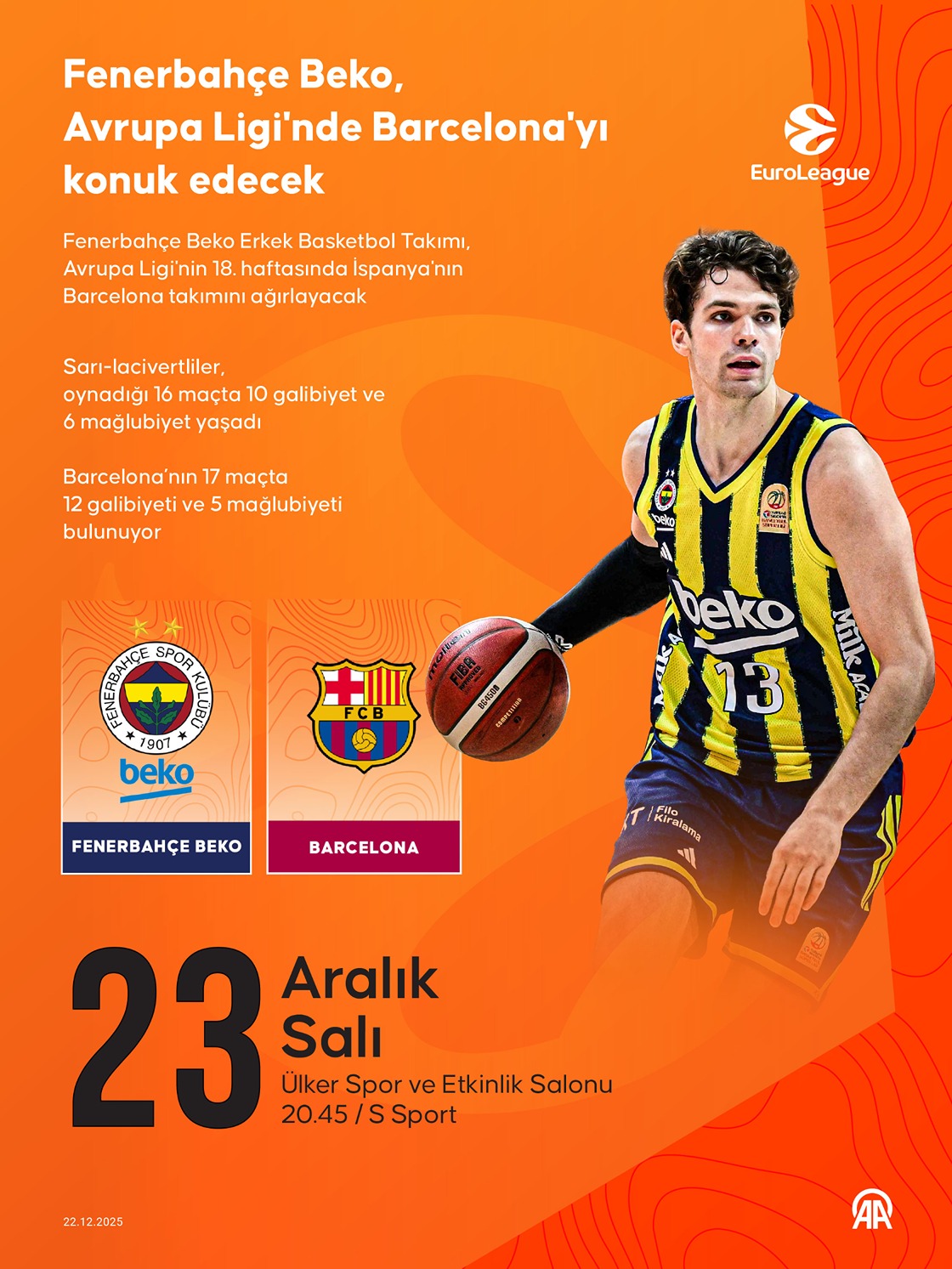 Fenerbahçe Beko, Avrupa Ligi'nde Barcelona'yı konuk edecek