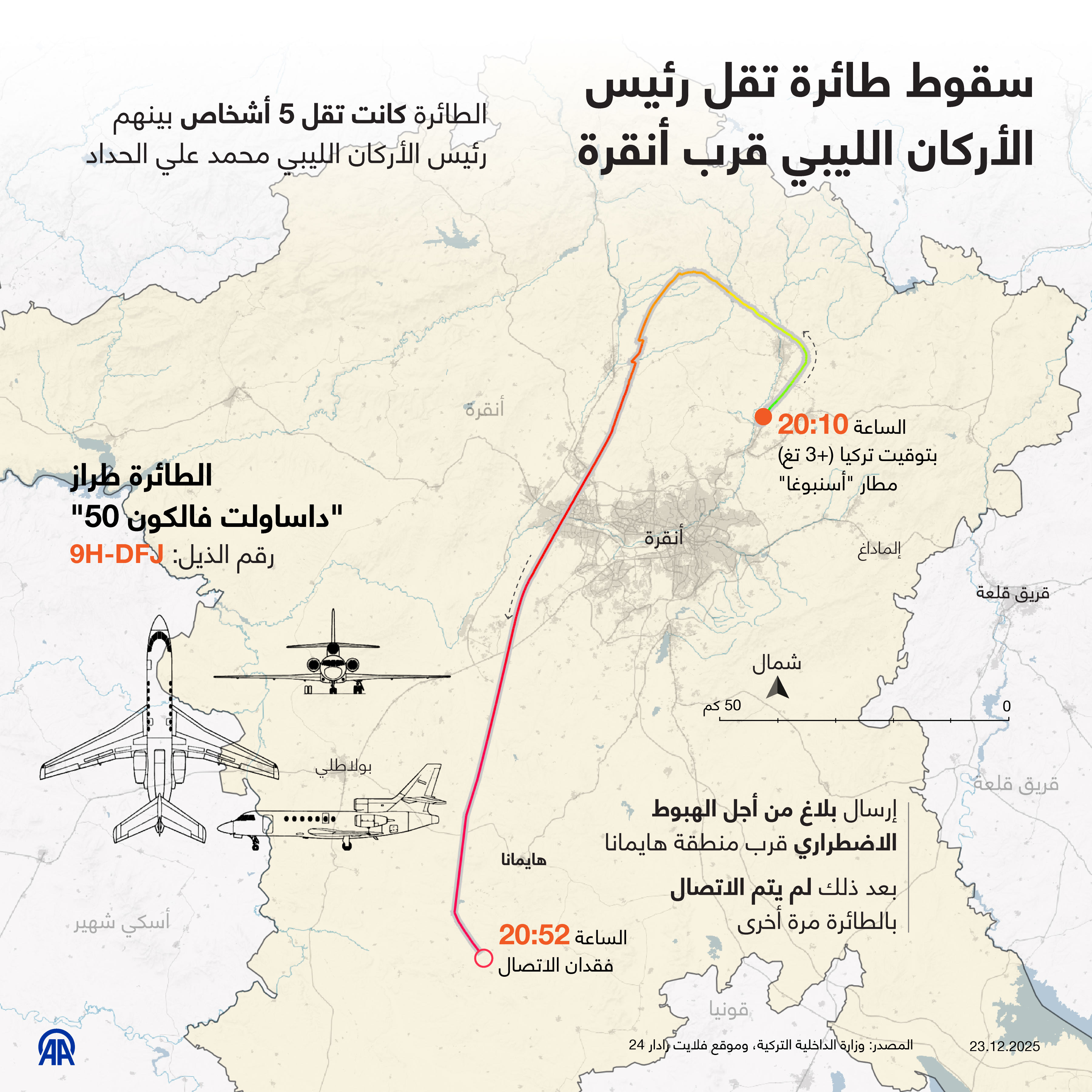سقوط طائرة تقل رئيس الأركان الليبي قرب أنقرة