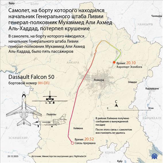Самолет, на борту которого находился начальник Генерального штаба Ливии генерал-полковник Мухаммед Али Ахмед Аль-Хаддад, потерпел крушение