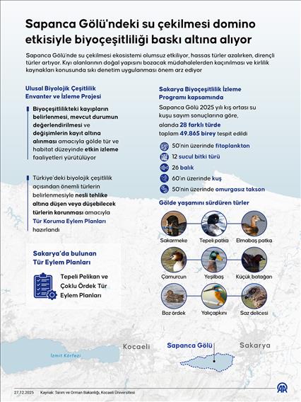 Sapanca Gölü'ndeki su çekilmesi domino etkisiyle biyoçeşitliliği baskı altına alıyor