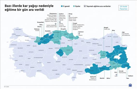 Bazı illerde kar yağışı nedeniyle eğitime bir gün ara verildi