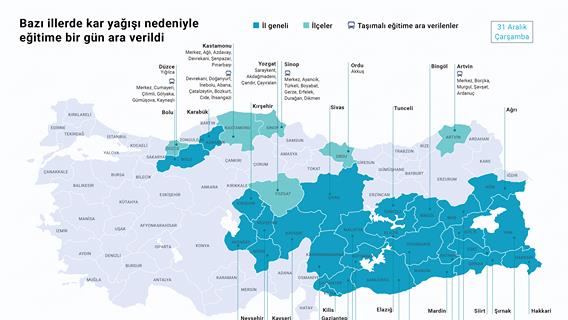 Bazı illerde kar yağışı nedeniyle eğitime bir gün ara verildi