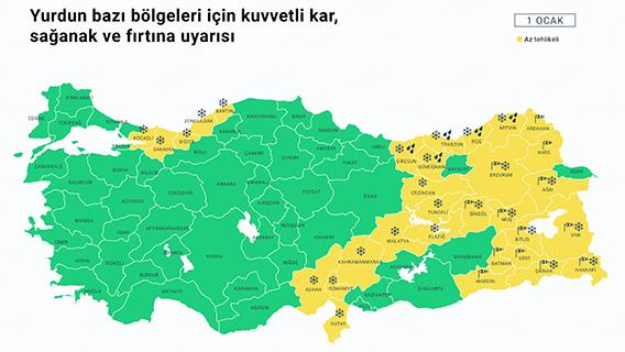 Yurdun bazı bölgeleri için kuvvetli kar, sağanak ve fırtına uyarısı