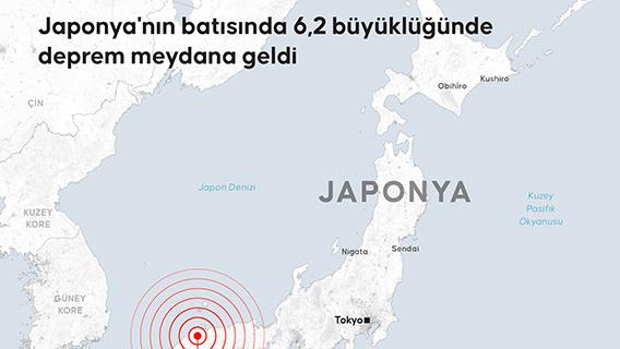 Japonya'nın batısında 6,2 büyüklüğünde deprem meydana geldi
