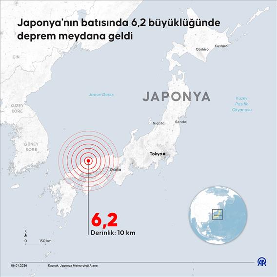 Japonya'nın batısında 6,2 büyüklüğünde deprem meydana geldi