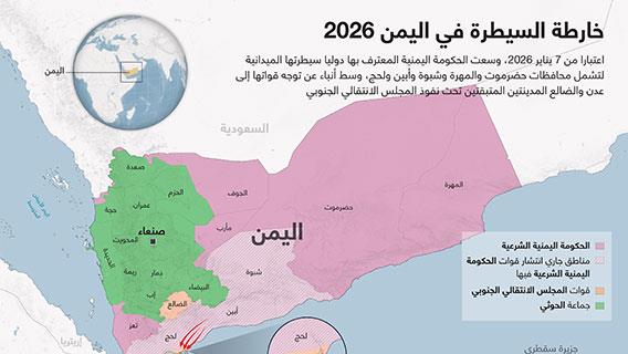 خارطة السيطرة في اليمن 2026
