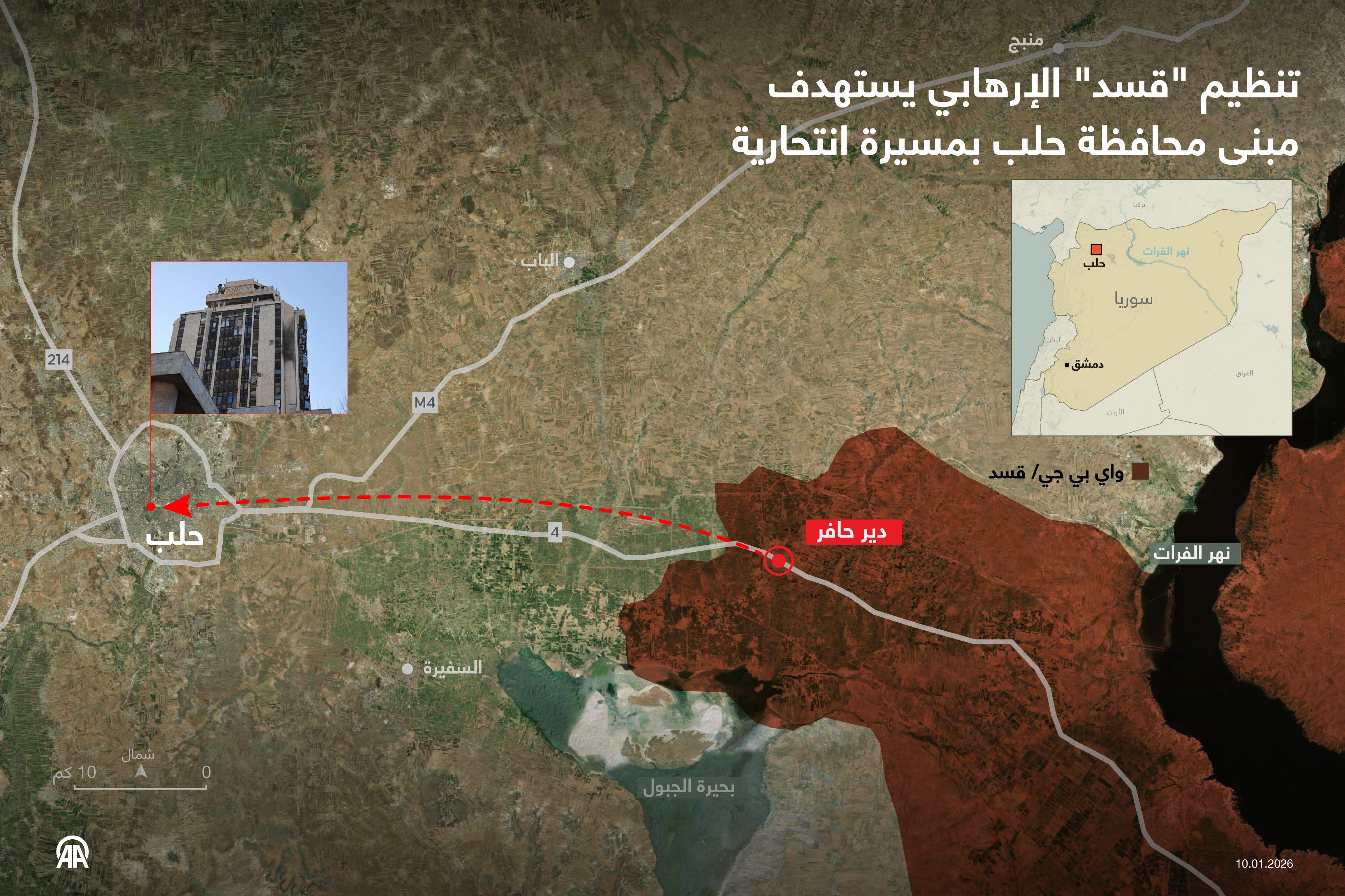 تنظيم "قسد" الإرهابي يستهدف مبنى محافظة حلب بمسيرة انتحارية