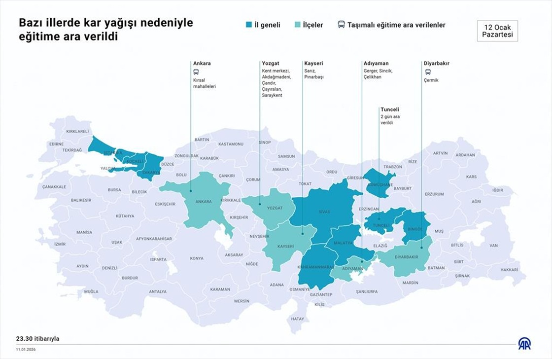 Bazı illerde kar yağışı nedeniyle eğitime ara verildi