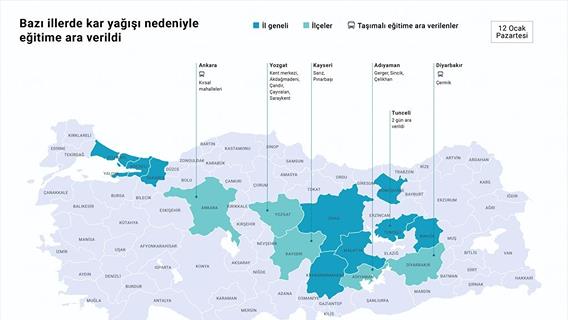 Bazı illerde kar yağışı nedeniyle eğitime ara verildi