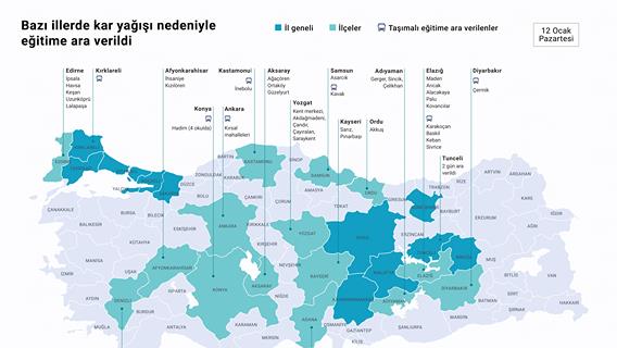 Bazı illerde kar yağışı nedeniyle eğitime ara verildi