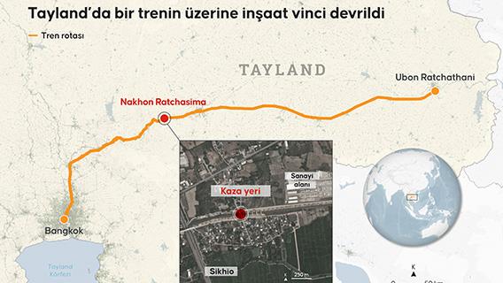 Tayland’da bir trenin üzerine inşaat vinci devrildi