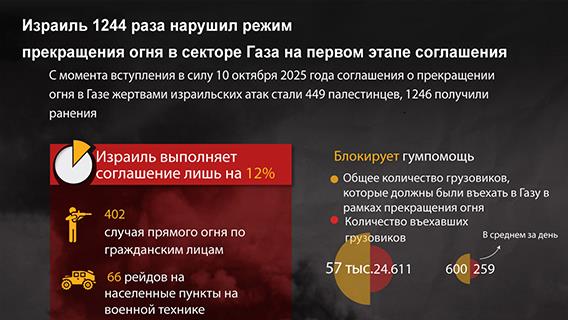 Израиль 1244 раза нарушил режим прекращения огня в секторе Газа на первом этапе соглашения