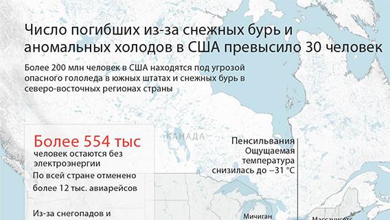 Число погибших из-за снежных бурь и аномальных холодов в США превысило 30 человек