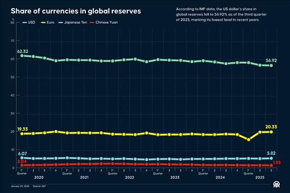 Share of currencies in global reserves