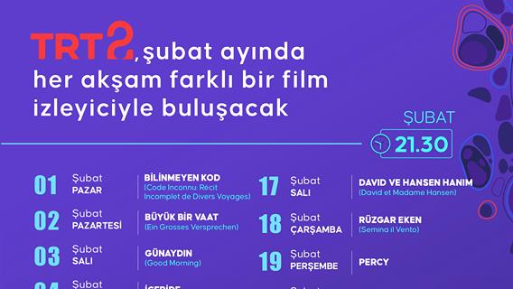 TRT2, şubat ayında her akşam farklı bir film izleyiciyle buluşacak