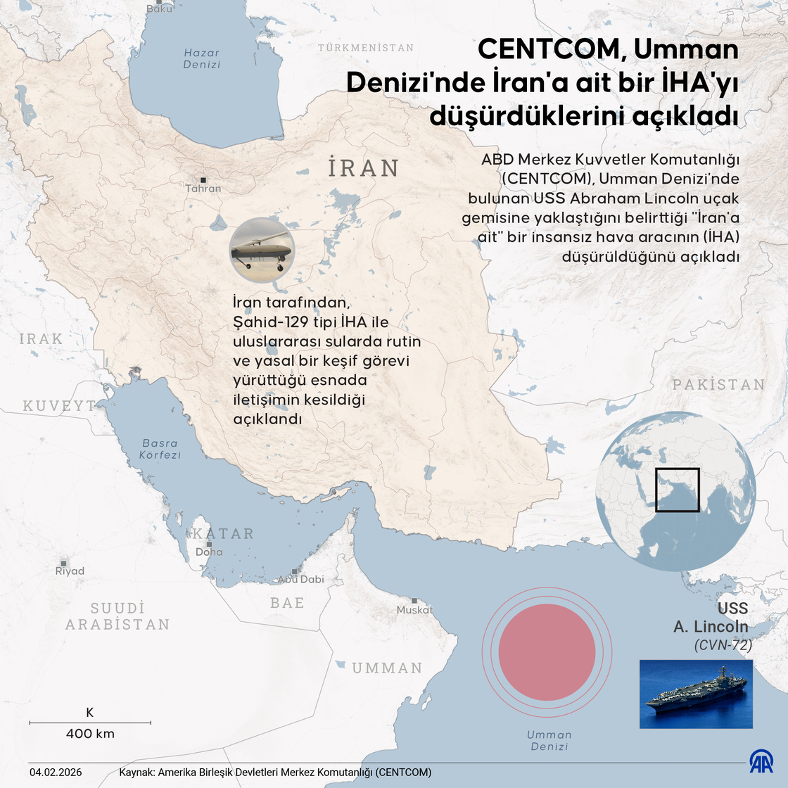 CENTCOM, Umman Denizi'nde İran'a ait bir İHA'yı düşürdüklerini açıkladı