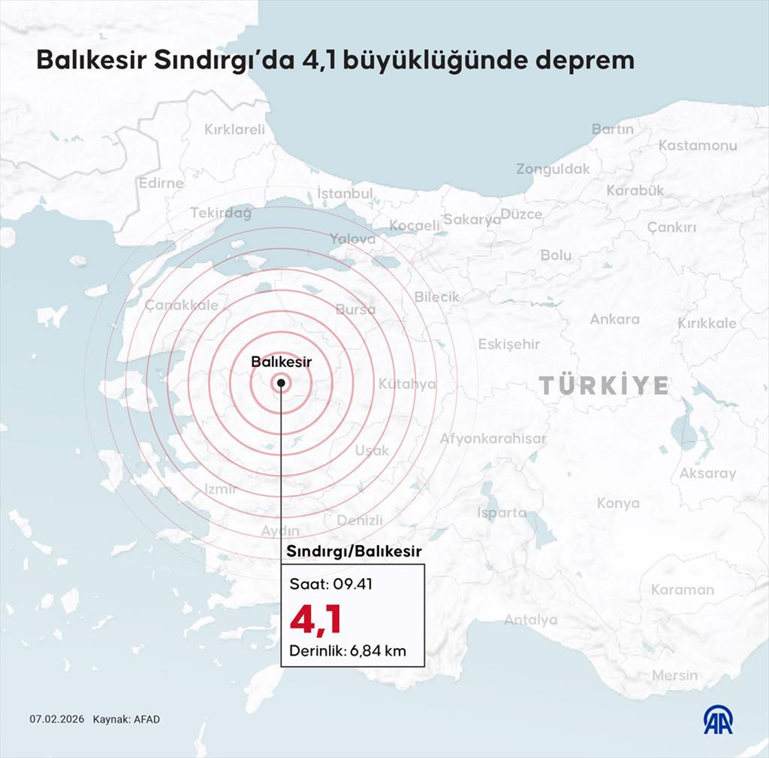 Balıkesir Sındırgı’da 4,1 büyüklüğünde deprem