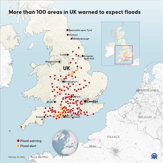 More than 100 areas in the UK warned to expect flooding
