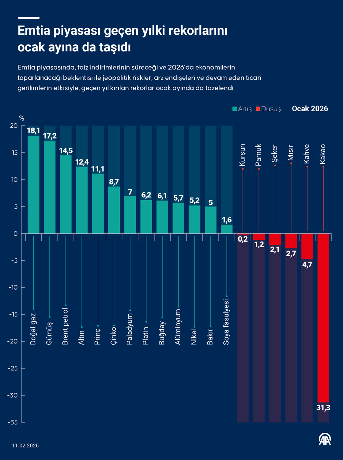 Emtia piyasası geçen yılki rekorlarını ocak ayına da taşıdı