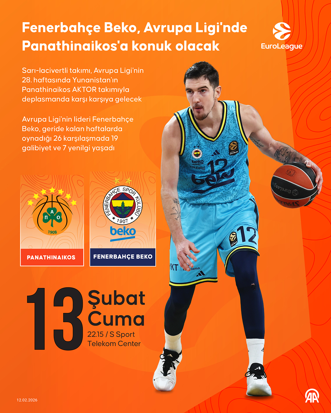 Fenerbahçe Beko, Avrupa Ligi'nde Panathinaikos'a konuk olacak