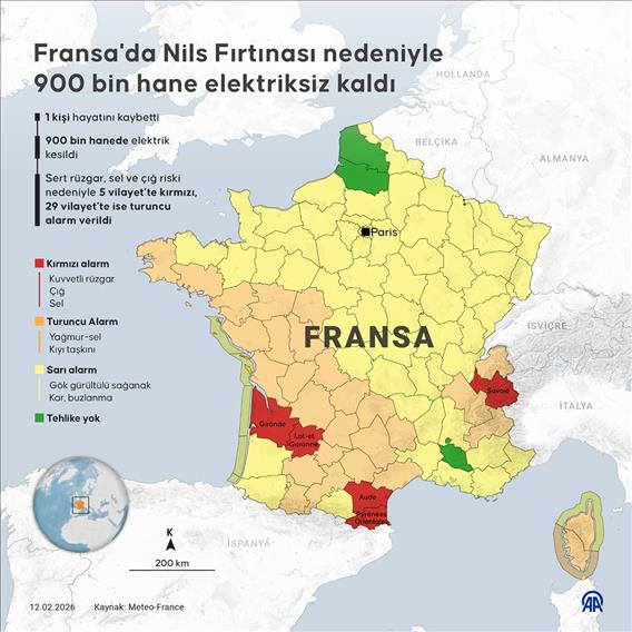 Fransa'da Nils Fırtınası nedeniyle 900 bin hane elektriksiz kaldı