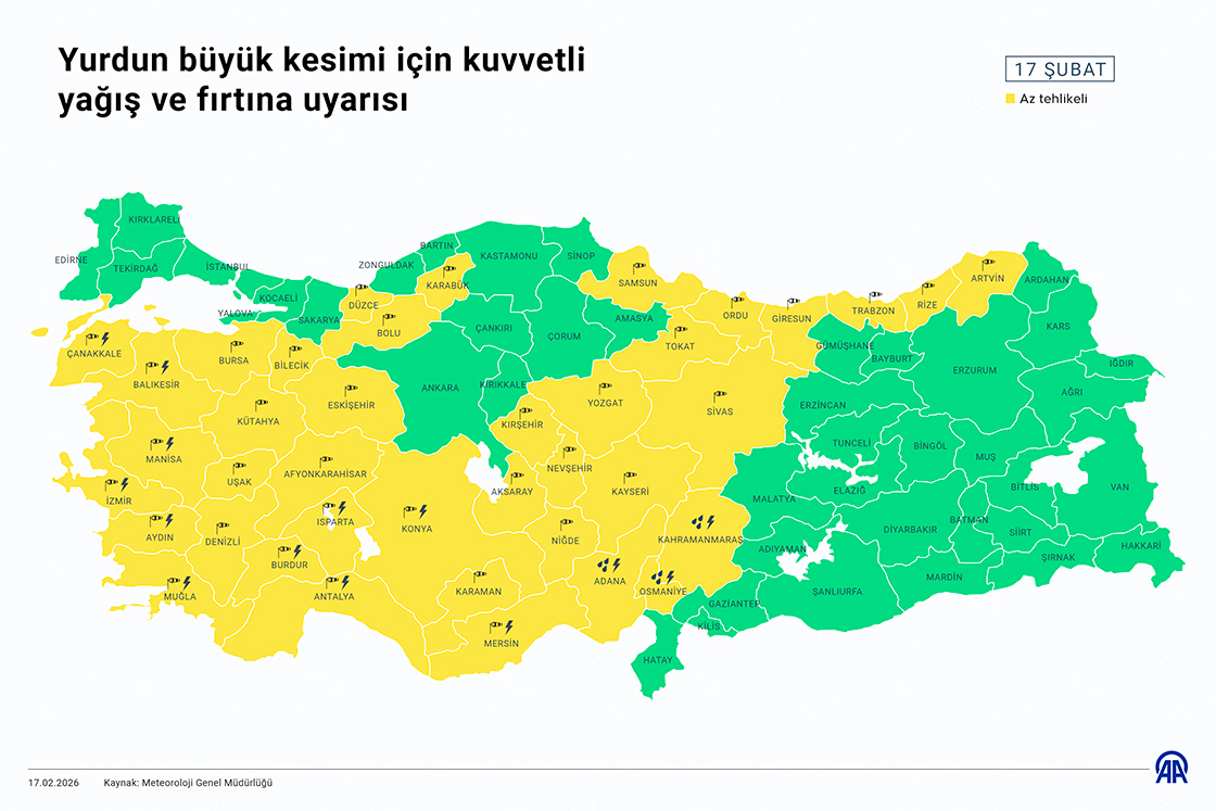 Yurdun büyük kesimi için kuvvetli yağış ve fırtına uyarısı