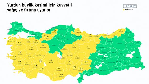 Yurdun büyük kesimi için kuvvetli yağış ve fırtına uyarısı