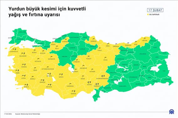 Yurdun büyük kesimi için kuvvetli yağış ve fırtına uyarısı