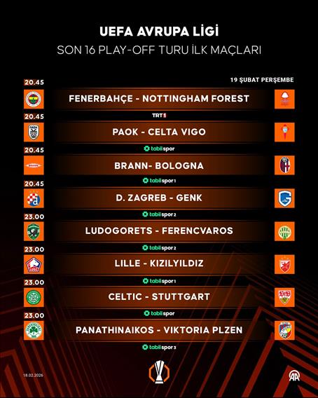 UEFA Avrupa Ligi son 16 play-off turu ilk maçları programı
