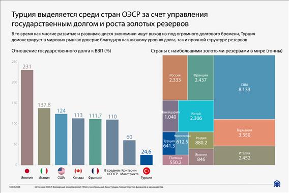 Турция выделяется среди стран ОЭСР за счет управления государственным долгом и роста золотых резервов