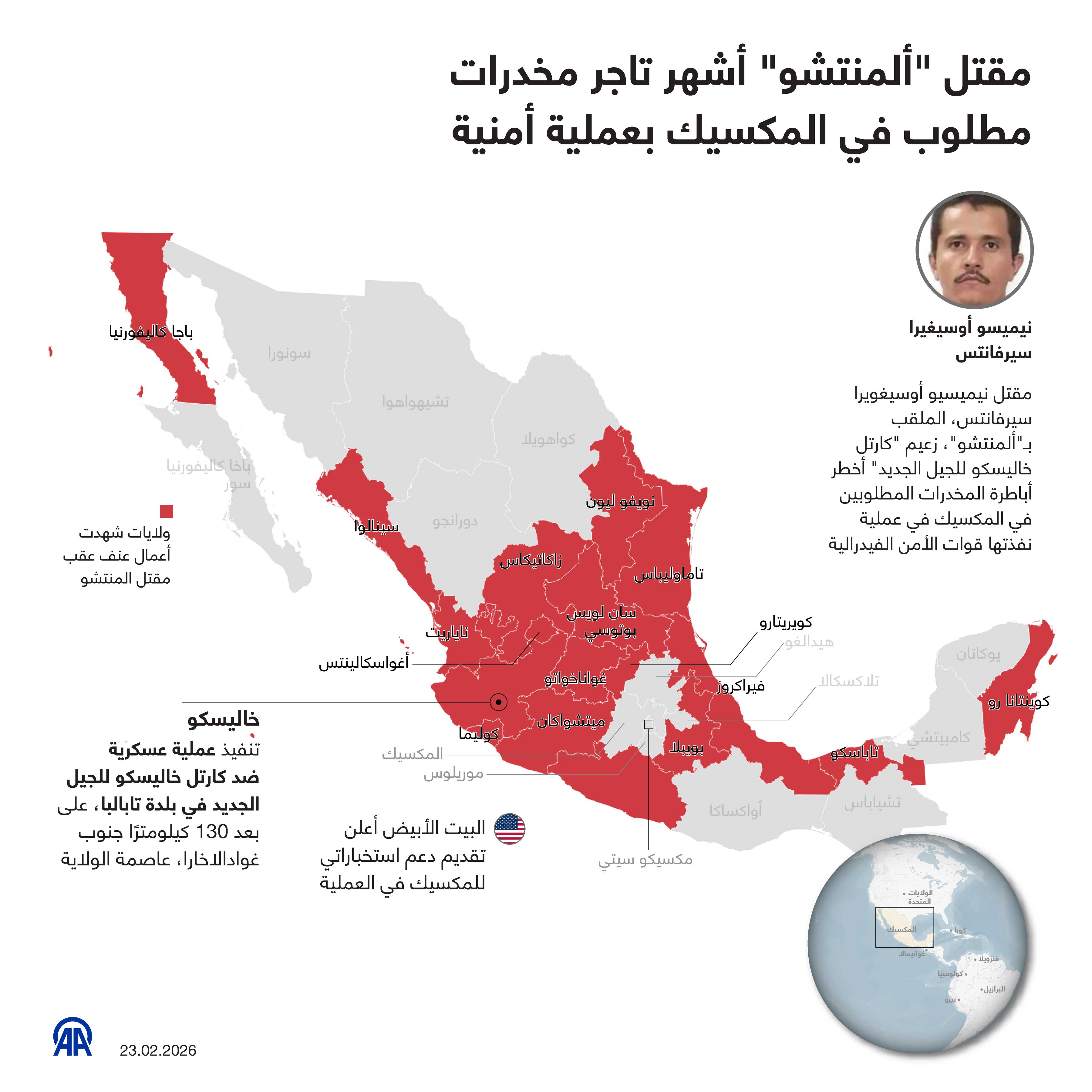 مقتل "ألمنتشو" أشهر تاجر مخدرات مطلوب في المكسيك بعملية أمنية