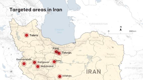 Targeted areas in Iran