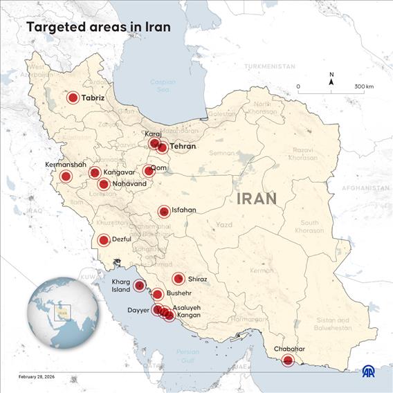 Targeted areas in Iran