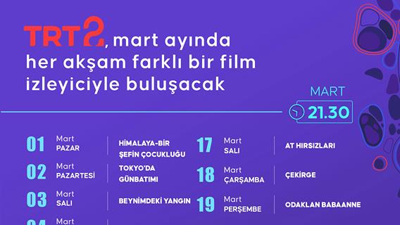 TRT 2, mart ayında her akşam bir filmi izleyicilerle buluşturacak