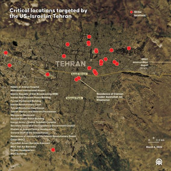 Critical locations targeted by the US–Israel in Tehran