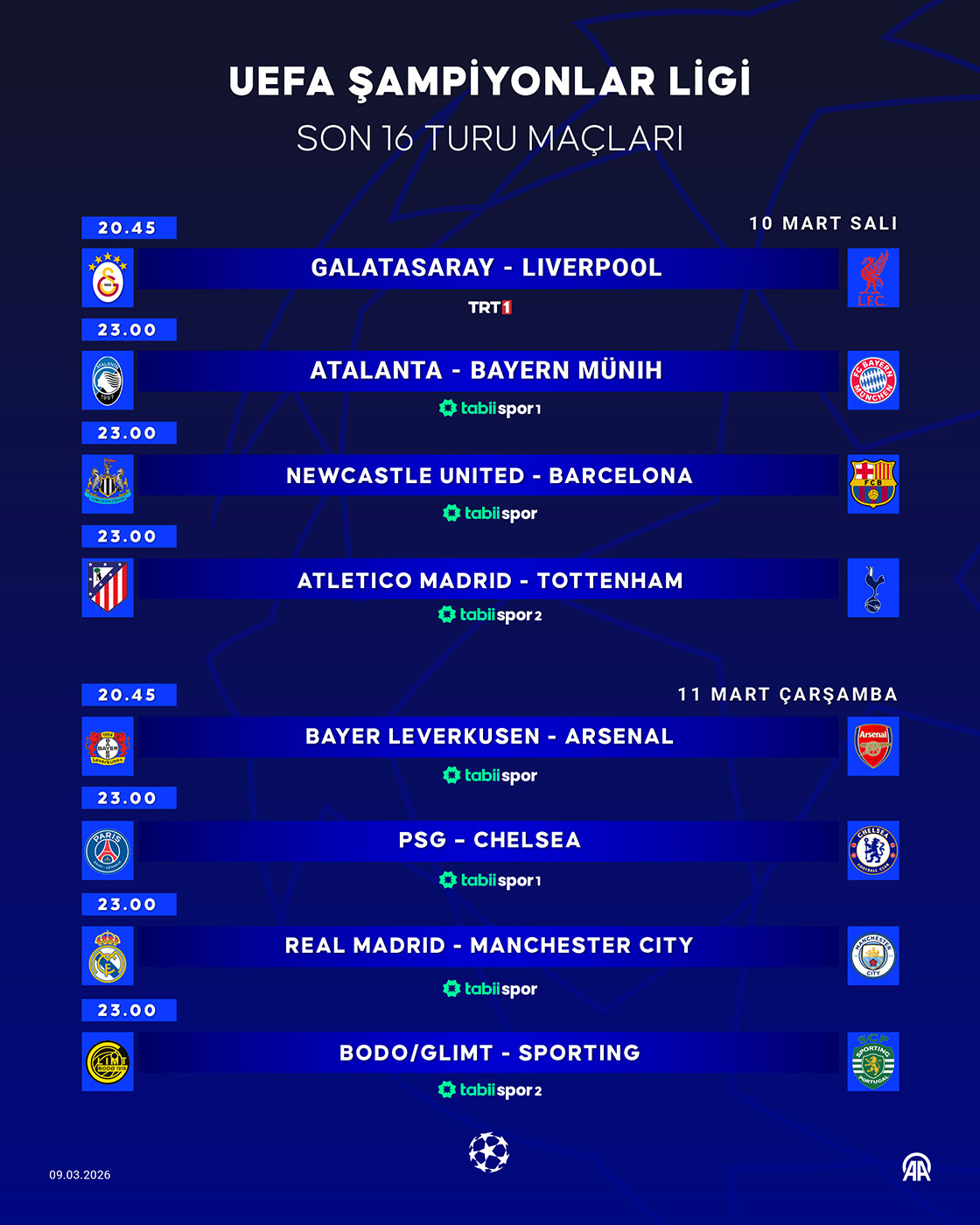 UEFA Şampiyonlar Ligi son 16 turu maçları